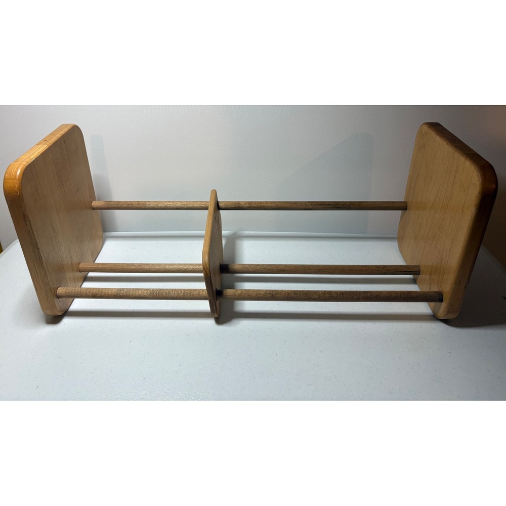 Vintage Napa Valley Wooden CD Storage Rack Adjustable Slider Divider Stand MCM